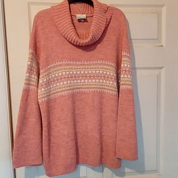 Fashion Bug Sweaters - Fashion Bug Fair Isle Cowl Neck Pullover Sweater Plus Pink White 14W 16W Nordic